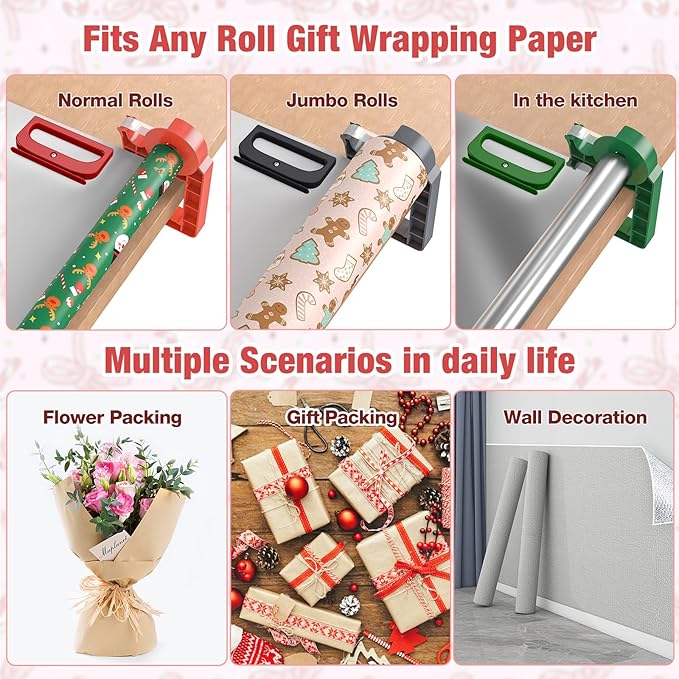 Tabletop Gift Wrapping Tool with Tape Dispenser & Cutter–2 Pack Adjustable Wrapping Paper Table Clamps with 2 Tapes–Perfect for Christmas, Holidays, and Crafting
