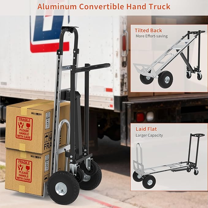 Aluminum Convertible Hand Truck, 800lbs 3 in 1 Folding Dolly Cart Lightweight Frame,Heavy Duty Industrial Platform Cart Handtruck for Construction, Logistics, Shopping, Home, Office Moving (Black)