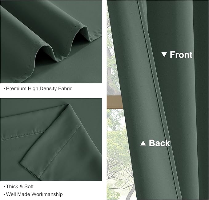 PONY DANCE Dark Green Blackout Cafe Curtains 24 inch Long, Thermal Insulated Small Window Curtains for RV Camper, Privacy Basement Short Drapes, W 29 x L 24 inches, 2 Panels Set