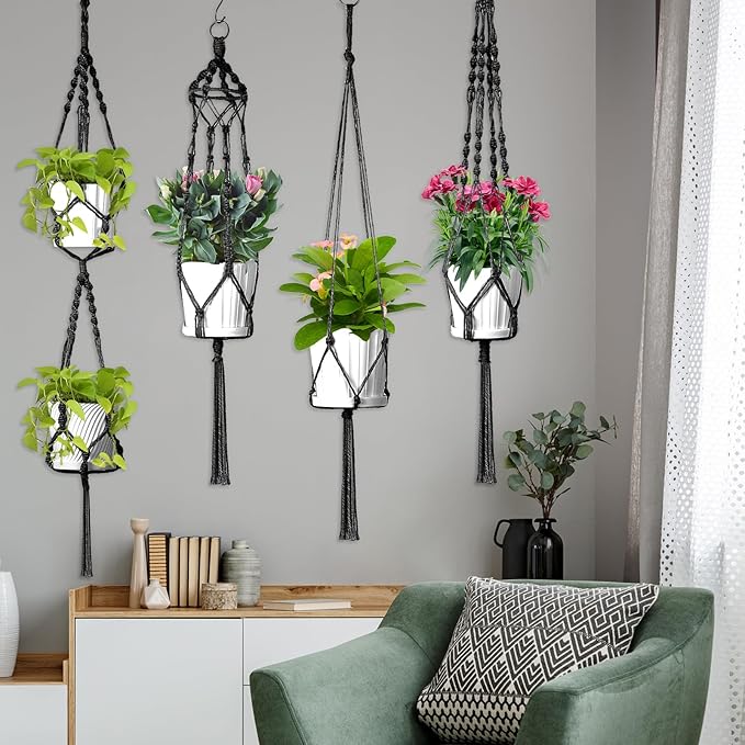 Hoteam 12 Pcs Macrame Plant Hangers Macrame Hanging Planters for Indoor Plants Handmade Boho Hanging Baskets Flower Pots Holder for Outdoor Home Wall Decor