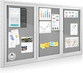 Outdoor Bulletin Board Weatherproof 72x36 in,Enclosed Bulletin Board with Locking Door, Wall Display Case for Office School Home Commercial, Silver Aluminum Frame, Gery Felt