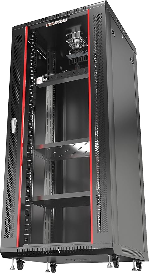Sysracks - Server Rack – Wall Mount Rack - Locking Cabinet for Network - Electronics - Security - Audio - Video - AV Equipment - Data Rack - Legs/Power Strip/Shelf/Fan - 24-Inch Deep (27U)