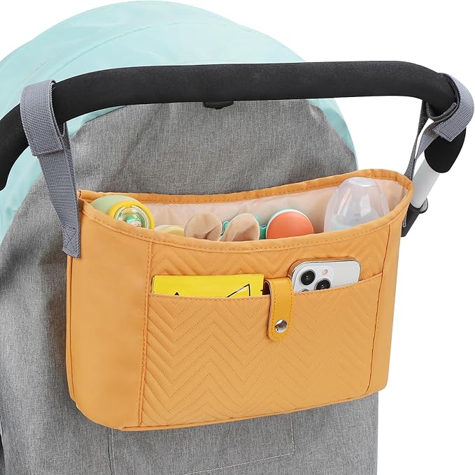 Accmor Universal Stroller Organizer, Stroller Bag Stroller Caddy Organizer, Stroller Accessories Fits for Uppababy, Baby Jogger, Nuna, Doona, Britax Strollers, Brown