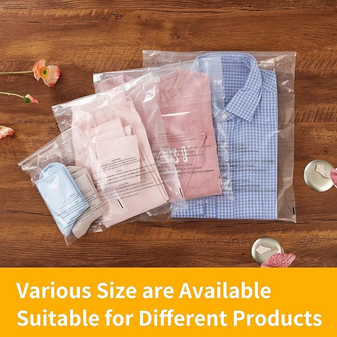 iMailer - 1000 Count - 14" x 20" Clear Plastic Poly Bags with Suffocation Warning Self Seal 1.6 Mil for Clothing, T-Shirts, Pants-Resealable Adhesive,Not Strong