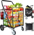 Folding Shopping Cart with Removable Waterproof Liner, 450LBS Capacity Grocery Cart with 39.5 Gal Dual Basket & 360° Swivel Wheels, Heavy-Duty Wagon for Grocery Shopping Laundry Transport