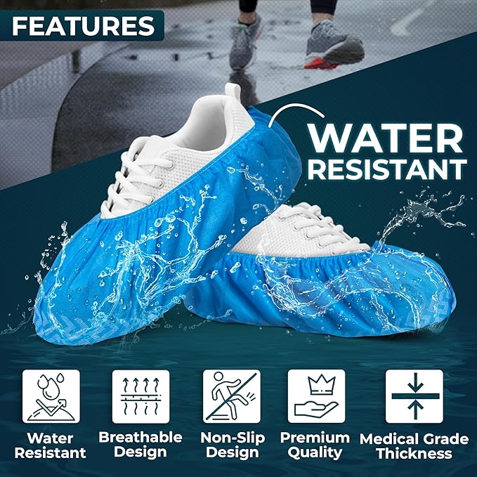 Premium Disposable Boot & Shoe Covers Booties | 100 Pack | Durable, Non-Slip, Non-Toxic, Water Resistant, Recyclable Protectors for Indoor & Outdoor | Large Size Fits Most Shoes