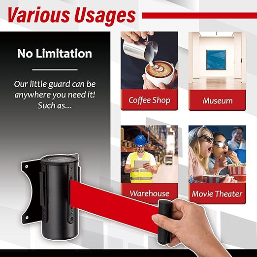 DuraSteel Wall Mount Retractable Belt Barrier - 9.2 Ft Red Safety Belt in Sturdy Black Casing - Guardian 1.0 Indoor & Outdoor Do Not Enter Caution Tape for Effective Wall Control Ropes, Line Dividers
