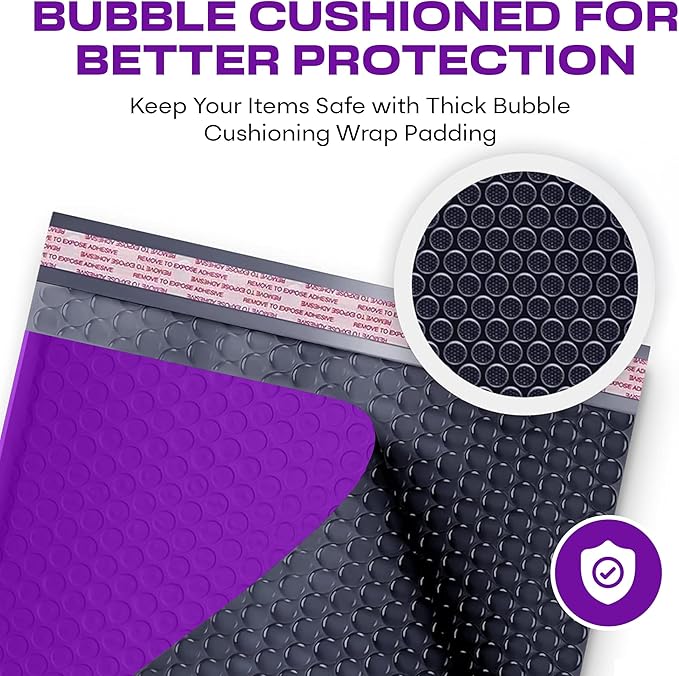 Purple 10x13 Inch Poly Bubble Mailers |Self Seal Padded Envelopes for Thick books | Air Cushioned Bubble Mailer | Usable Size 9.5x13 | Waterproof Lightweight Mailing Shipping Bags | 200 Pack Bulk