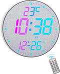12" Large Digital Wall Mount Clock, Count Down Timer, Alarm, Big LED, 12 RGB Color, Temperature for Living Room Classroom Desk, Xmas, Birthday Gift for Senior Mom (Fabric Elements)