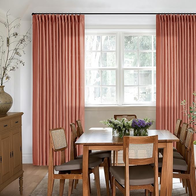 Farmhouse Terracotta Linen Curtains 102 Inches Long for Living Room Pinch Pleated Drape with Hooks Rings for Track System Light Filtering 102 Inch Curtain for Bedroom Sliding Patio Door 2 Panels