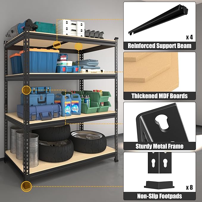 PrimeZone 40" W x 20" D x 59" H Heavy Duty Storage Shelves, 4 Tier Adjustable Garage Shelving Unit, Metal Organizer Shelf Utility Rack for Warehouse Pantry Closet Kitchen, Black, 3 Pack