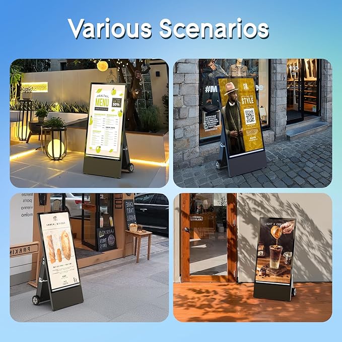 MWE 43 Inch Outdoor Digital Signage Display, Portable Battery Powered High Brightness Screen Advertising Display Kiosk, Movable Waterproof Digital Poster, Android Kiosk