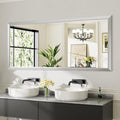 72x32 Inch Brushed Nickel Bathroom Mirror for Wall, Thick Metal Framed Rectangle Mirrors for Over Sink, Bedroom, Living Room, Entryway, Anti-Rust, HD Tempered Glass
