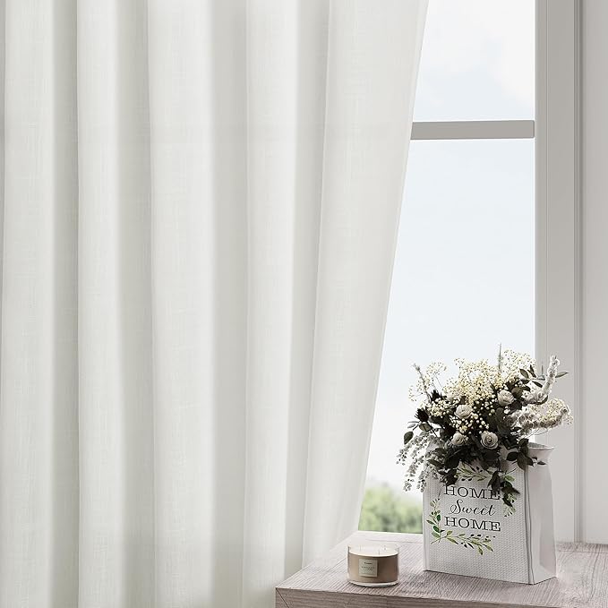 Extra Long Off White Curtain 108 inches Long 2 Panels Set for Living Room Back Tab Modern Farmhouse Coastal Decor Cotton White Sheer Linen Curtains 108 inch Length for Large Window 9 FT Tall