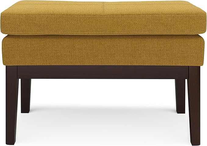 SIMPLIHOME Carlson Small Ottoman Bench - 27 inch Wide Upholstered Woven Fabric Rectangle Ottoman in Marigold, Mid Century Modern Bench for Bedroom, Entryway or Living Room with Padded Seat