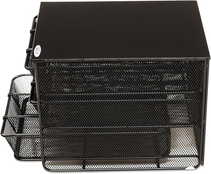 Safco Onyx Hospitality Organizer, 3 Drawers, For Snacks, Coffee Pods, Sugar Sweetener, Stirrer, Napkins and More, Steel Mesh, Black