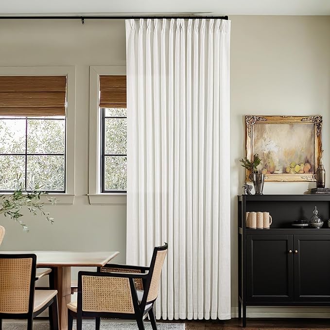Beige White Pinch Pleated Linen Curtains 2 Panels 100 Inches Long for Living Room Bedroom Memory Training Shaped Semi Sheer Pleat Drapes with Hooks Rings Light Filtering Window Curtain 40x100
