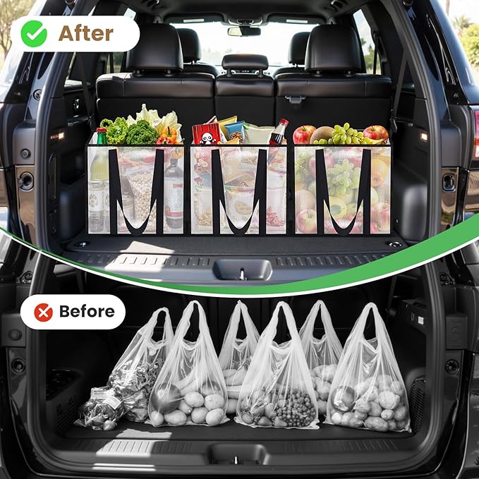 10 Pack Reusable Grocery Bags, Heavy-Duty Shopping Bags with Sturdy Handles, Water-Resistant & Foldable Organizer, Shopping Bags for Groceries, Market, Car Trunk, Multi-Purpose, 33L