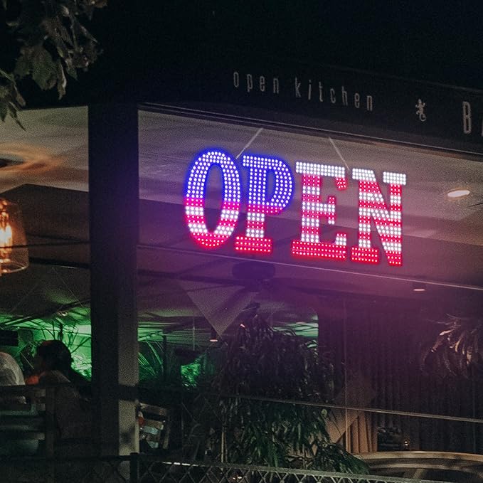Open Signs for Business,40x14 inch USA Flag Open Sign Led for Window Wall Door w/Remote Control Bar Cafe Salon Barber Resturant Retail Store