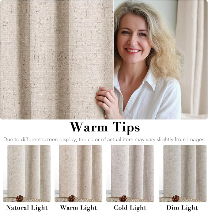 H.VERSAILTEX Blackout Curtains, Linen Curtains 108 inches Long 100% Black Out Curtains for Bedroom Windows, Textured Linen Look Draperies Grommet with White Liner, 2 Panels, Natural