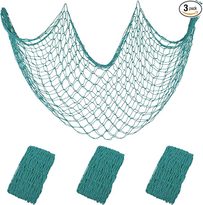 Decorative Fishing Net 2 Pack, 80x40 Inch Large Aqua Fish Net Decor for Wall, Photo Display, Nautical Mermaid Pirate Ocean Themed Beach Hawaii Under The Sea Party Decorations