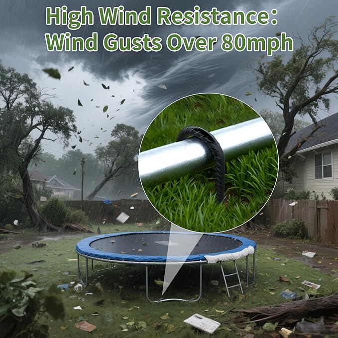 12 Inch U Shaped Trampoline Stakes 8 Pack, 5/16" Diameter Heavy Duty Steel Wind Resistant Rebar Stakes, Black E-Coated Anti-Rust Ground Stakes for Trampoline, Swing Set, Bounce House Safety