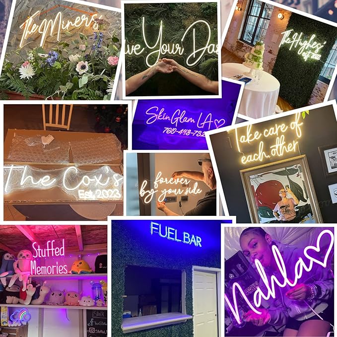 Custom Neon Signs,Personalized Dimmable LED Neon Signs for Family Birthday Bar Wedding Party Night Light&Company Logo or Business Signs, Birthday Gift Name Neon Lights