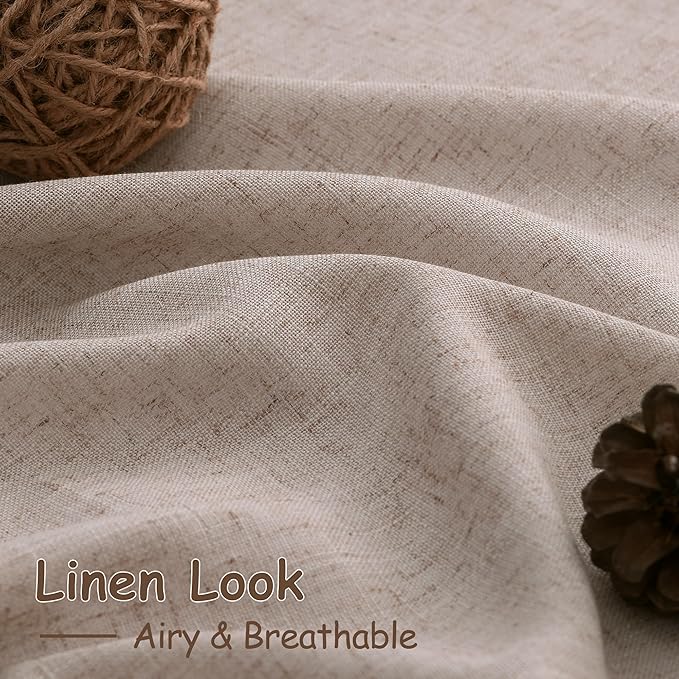 Nanspring Oatmeal Linen Curtains 63 Inches Length 2 Panels Set for Living Room Back Tab Pocket Light Filtering Semi Sheer Drapes Modern Farmhouse Boho Cotton Linen Textured Window Curtain 52X63