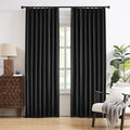 DUALIFE Black Linen Pinch Pleated Blackout Curtains & Drapes 92 Inch Long 2 Panel Sets, Accordion Style Track Room Darkening Thermal Insulated Curtains with Hooks Back Tab 50 by 92 Inch
