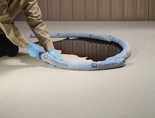 PIG Absorbing Sock | 1.6 Gallon Absorbency | Blue Absorbent Sock Forms Barrier & Prevents Spills from Spreading | 3" x 10' | 8 Socks | PIG202