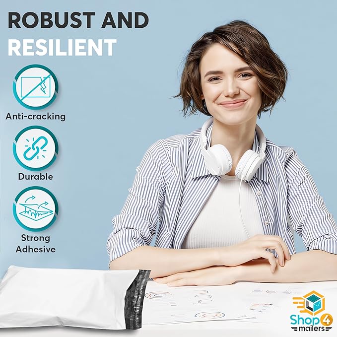 Shop4Mailers 12x15.5 3 Mil Heavy Duty Thick Large Shipping Poly Mailer Bags, Waterproof and Tear-Resistant Postal Package Envelopes, Permanent Adhesive Seal (500 Pack)