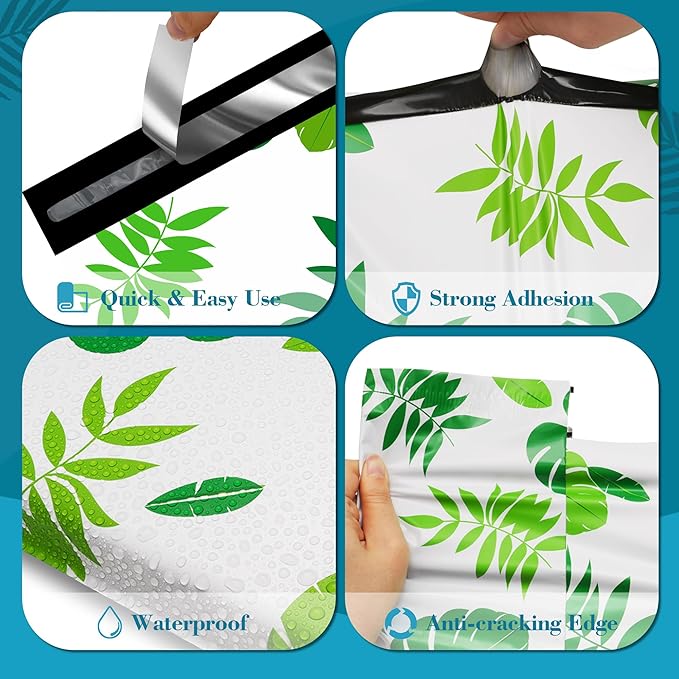JinRuiKJ Poly Mailers with Handle 10x13 Inch 25 Pcs, Easy to Carry Packaging Bags for Small Business, Thank You Shipping Bags with Self Adhesive Strip, Tearproof and Waterproof - Trpoical Leaves