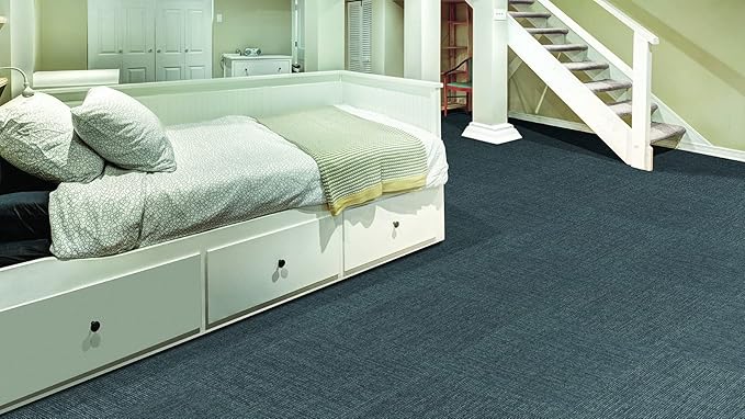 Mohawk Basics 24" x 24" Berber (Loop pile), 0.09" Pile Height, Carpet Tile, PET Fiber, Navy Color, (24 Tiles), (96 sqft/carton)