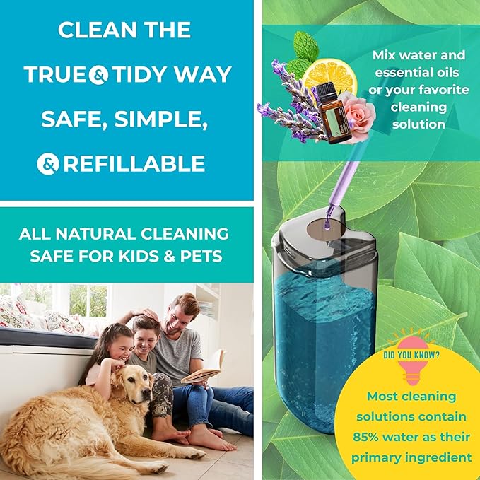 True & Tidy® SPRAY-250 Multi-Surface Spray Mop with Refillable Water Bottle for Floor Cleaning, Works on Wood, Tile, Marble etc, Use Any Cleaning Solution, Machine Washable Microfiber Mop Pads, Blue