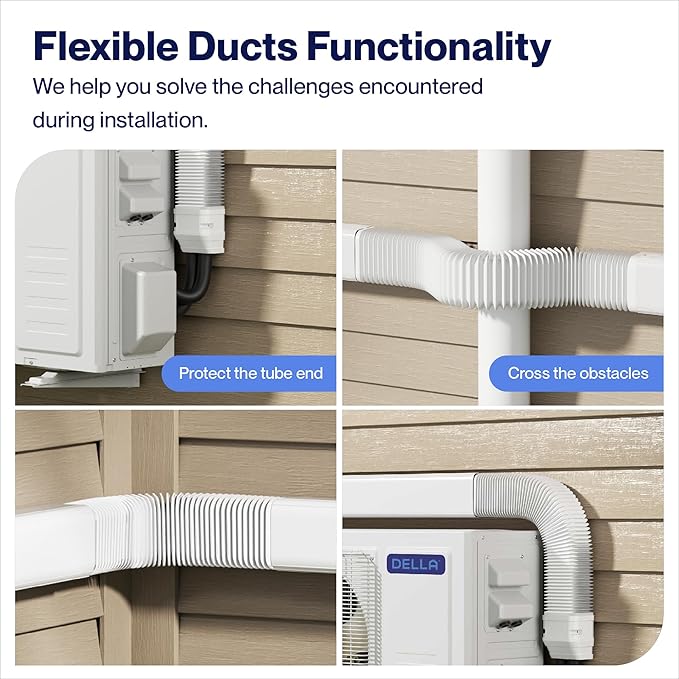 Della 3" 9 Ft Mini Split Line Set Cover with Flexible Duct, Decorative PVC Lineset Cover Kit, Paintable for Mini Split Air Conditioner, HAVC & Heat Pumps Systems Tubing Cover, White