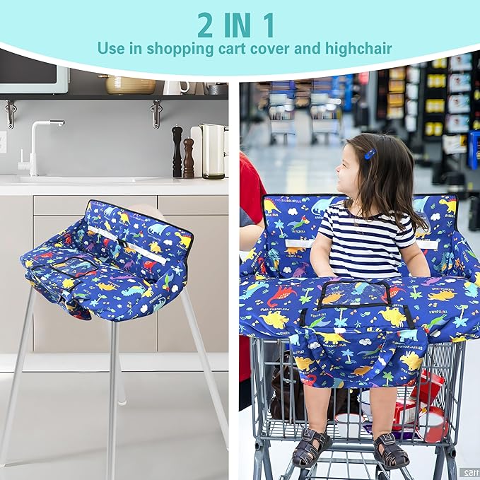 Shopping Cart Cover for Baby,2-in-1 High Chair Cover with Portable Cloth Bag,Cart Seat Pad for Babies Grocery Cushion Cover Restaurant,Suitable for All Supermarkets