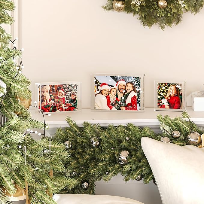 Egofine 4x6 Acrylic Frames 3 Pack, 20mm Thicker Frameless Clear Picture Frames, Double Sided Magnetic Picture Frames, Free Standing Desktop Display
