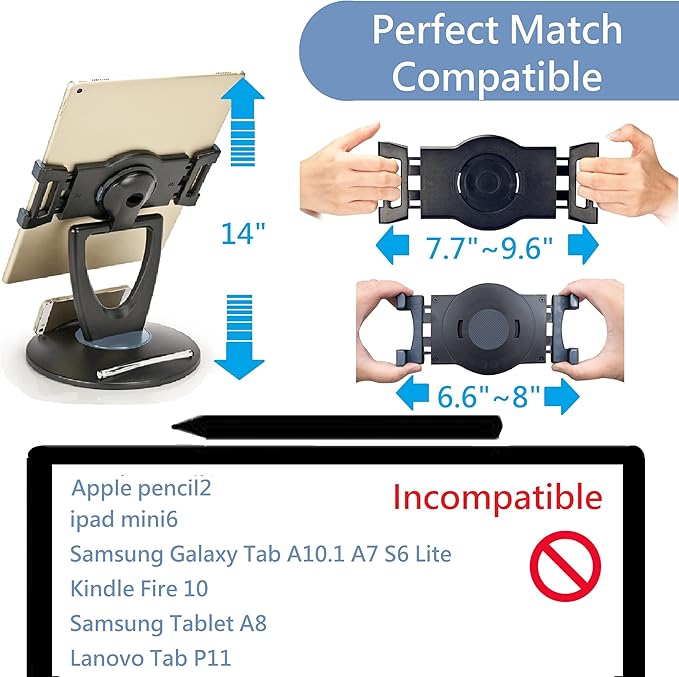 Large Tablet POS Stand, Rotating Commercial Tablet Stand, Swivel Base for Retail Kiosk Register Office Showcase Cashier and Business