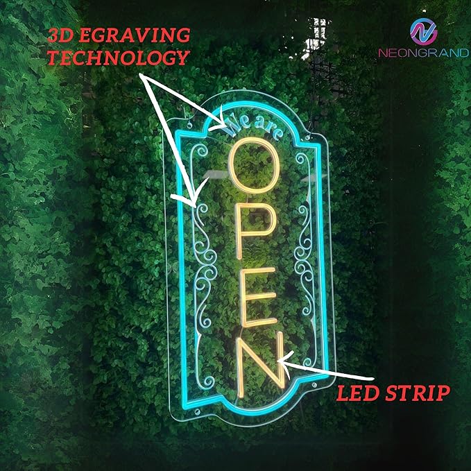 Vertical open sign Vertical Open Led Sign Neon Sign business window light vertical open signs for business (Mix color 1 LARGE SIZE 30x16")