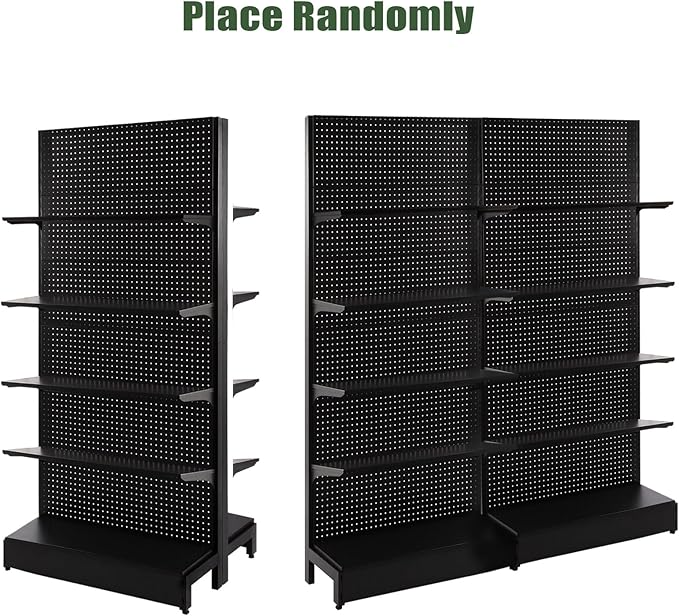 4 Packs Gondola Shelves 35 1/4”L x 11 1/2”W for Industrial Grade Black Pegboard Display Rack，4 Shelves for Gondola Units, Extra 8 Pieces Supply Arms, Black