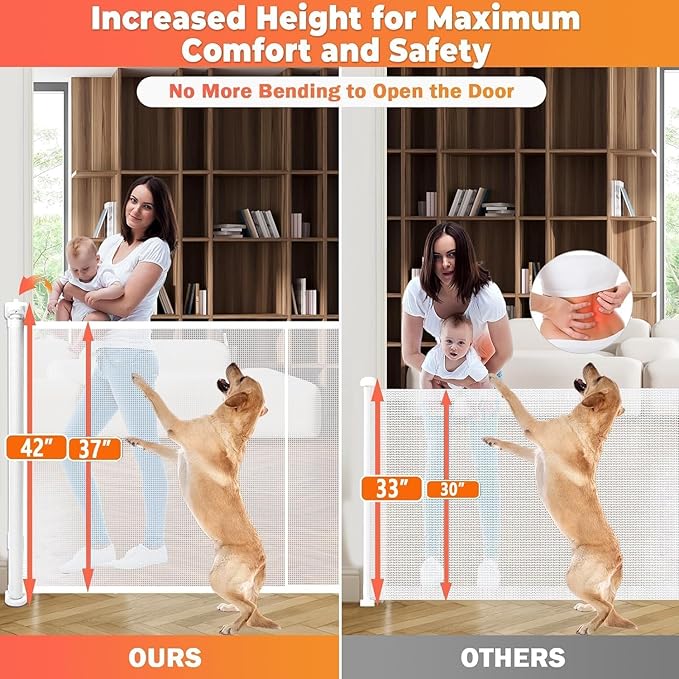19.7ft Retractable Baby Gates Dog Gate - 236" Extra Wide Expandable Child Safety Gate,37" Tall Toddler Pet Mesh Gate with Reinforced Strips for Doorways,Stairs,Hallways,Outdoor & Indoor Large Openings