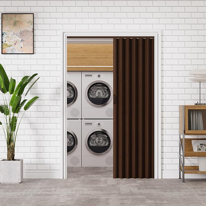 37-48 x 80in Enhanced Accordion Doors Interior Folding Door, White PVC Accordion Door with Upgraded Roller & Handle & Complete Hardware, for Closet Bathroom Doorways
