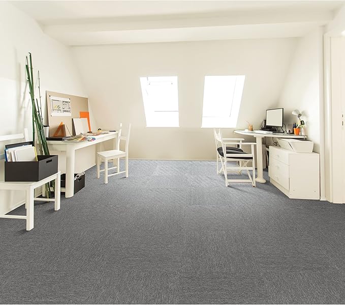 Mohawk Basics 24" x 24" Berber (Loop pile), 0.07" Pile Height, Carpet Tile, PET Fiber, Iron Color, (24 Tiles), (96 sqft/carton)