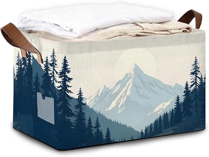Decorative 32L Blue Misty Forest Storage Bins with Handles, Organization and Storage, Cube Storage Organizer for Hamper, Nursery