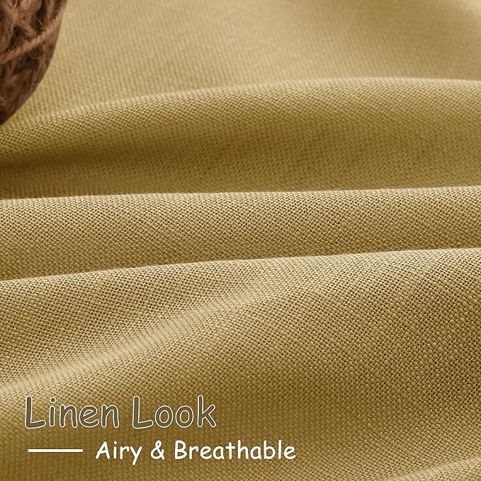 Gold Linen Curtains 63 Inches Long 2 Panel Sets for Living Room Bedroom Rod Pocket Back Tab Light Filtering Drape for Kitchen Window Short Protect Privacy Curtain Modern Farmhouse Decor 52x63