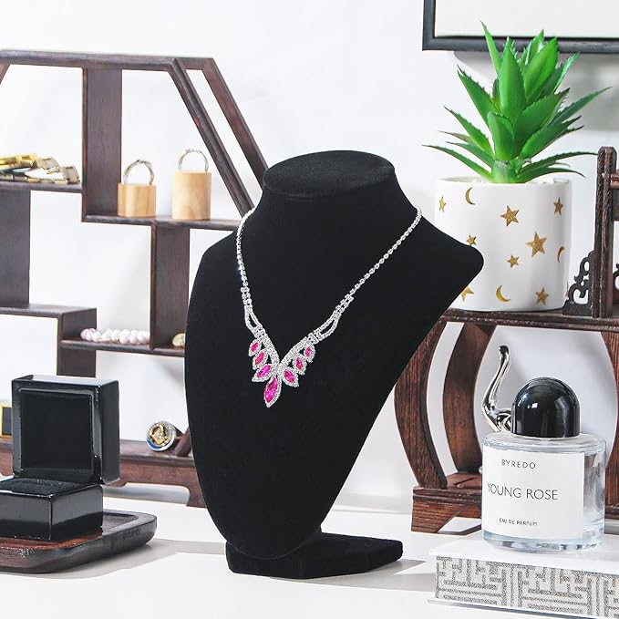 Necklace Display Stand for Selling, Necklace Holder Organizer, Jewelry Display for Vendors,Velvet Chain Jewelry Bust Holder Organizer (6, Black)