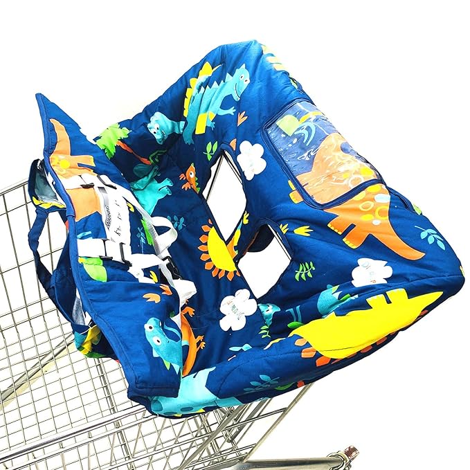 Premium Shopping Cart Cover & High Chair Cover, Easy Install, Harness System, Soft Comfort Cushioning, Universal Size (Dinosaur)