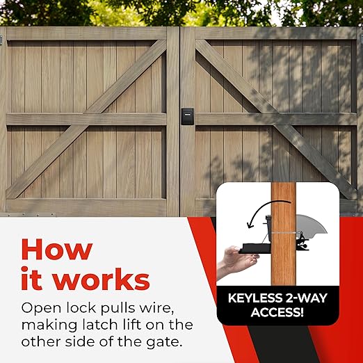 Gate Lock – Secure Keyless Fence Lock and Latch with 2-Way Access – Strong Durable System for Theft Prevention and Home Security, Easy Installation on Wood or Vinyl Gates/Fences (Regular – 2-Pack)