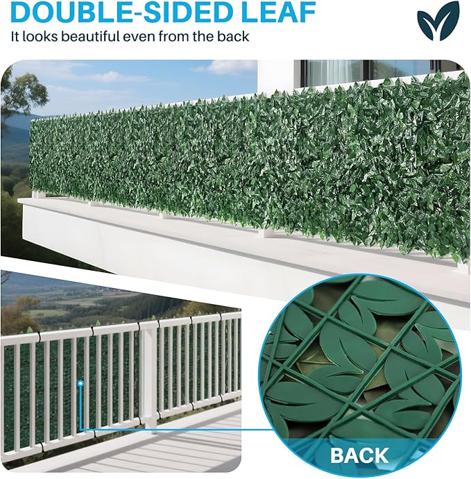 Patio Paradise 4'x14'-8Pc Faux Ivy Fence Privacy Screen Artificial Greenery Wall Backdrop,Fake Grass Wall Panels for Outside Apartment Balcony,Vine Leaf Decor for Outdoor Patio Chain Link