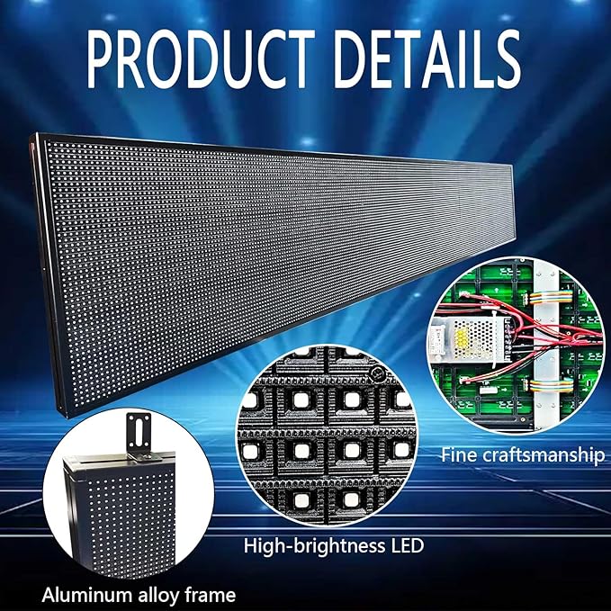 HS P10 115'’x20’’ Programmable Led Sign, Outdoor Digital Scrolling Signs, Open Neon Signs, Electronic Message Display Screen Banner Board, Full Color High Brightness WIFI Control Customized text for Business Store Advertising Restaurant Window